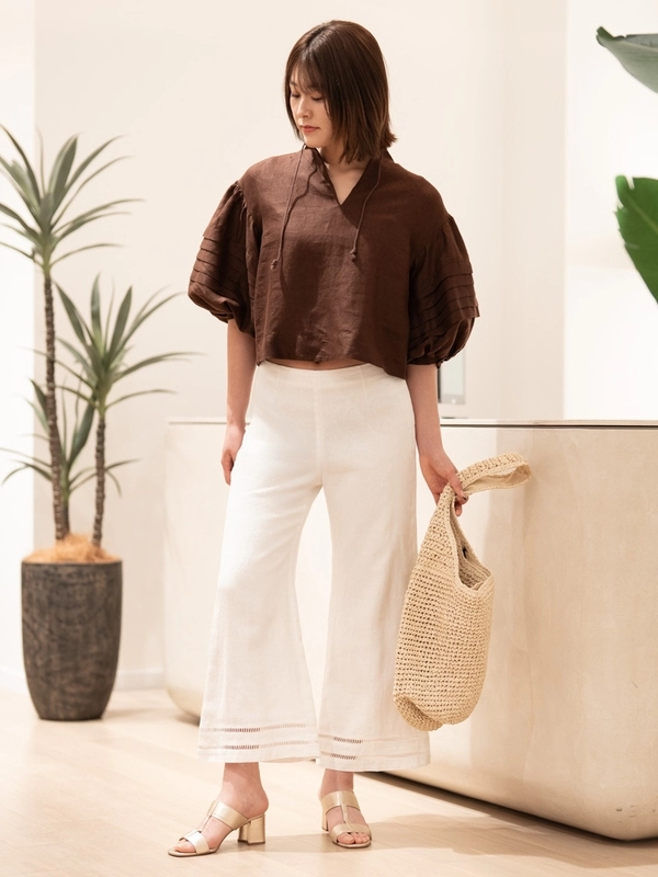 タグ付✨定価2.7万 ノーメント normment リネンフレアオールインワン I.T.'S. international]サスペンダー付きフレアワイドパンツ